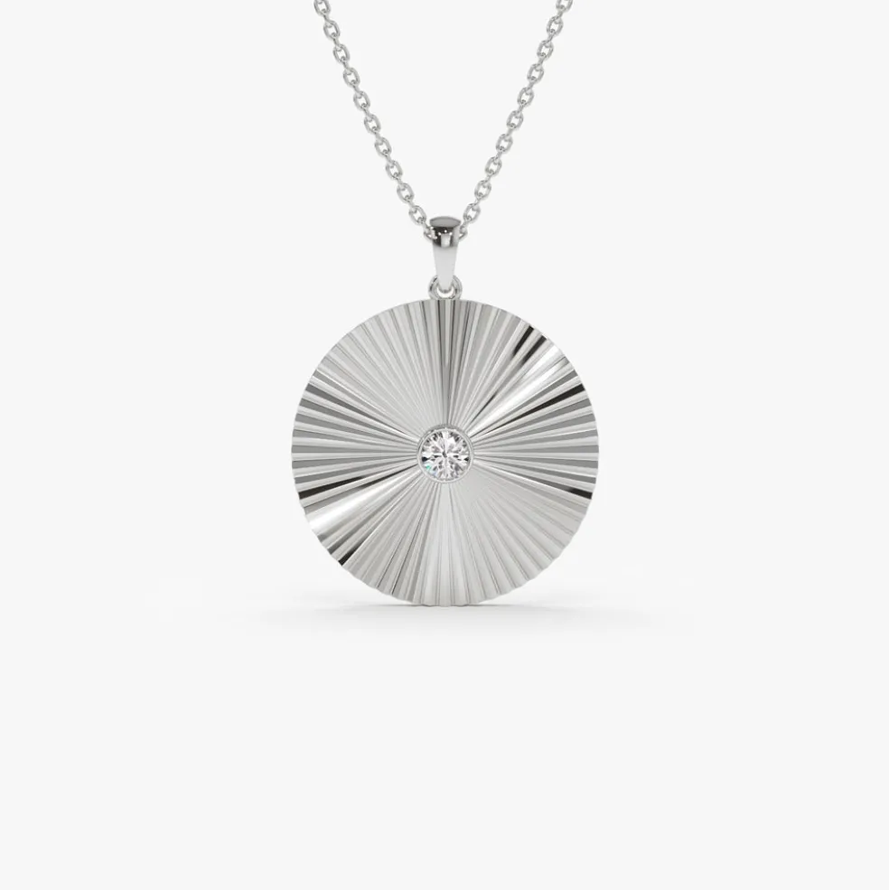Large Diamond Disc Ray Necklace in 14K