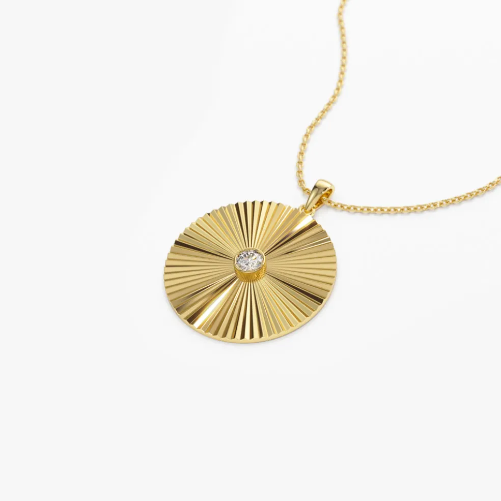 Large Diamond Disc Ray Necklace in 14K