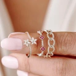 Marquise Diamond Flower Bypass Ring in 14k