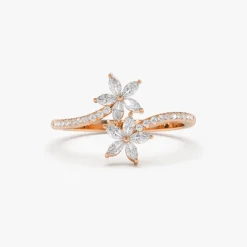 Marquise Diamond Flower Bypass Ring in 14k