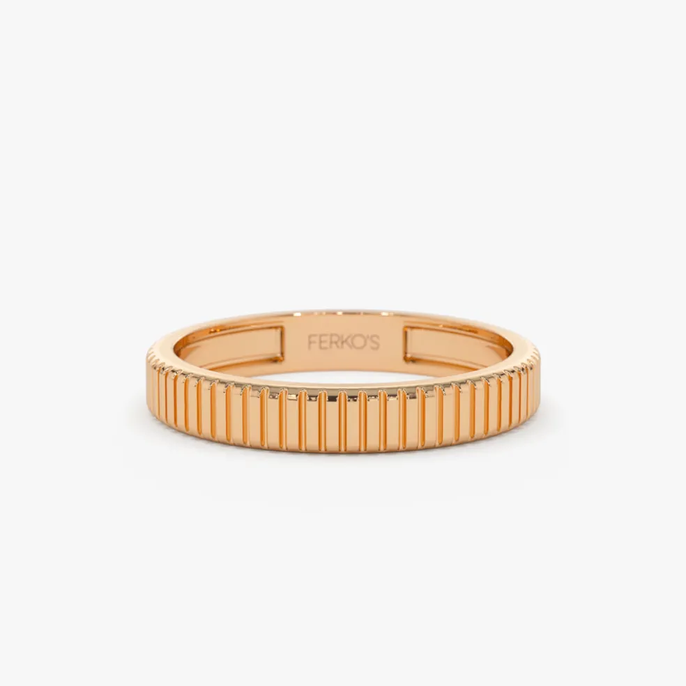 3MM Ribbed Ring in 14k Gold
