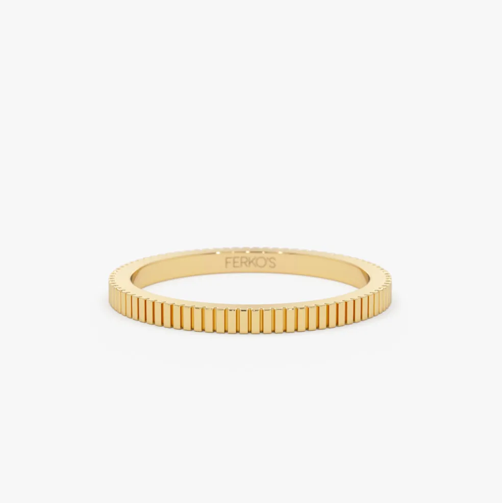1.5MM Ribbed Ring in 14k Gold