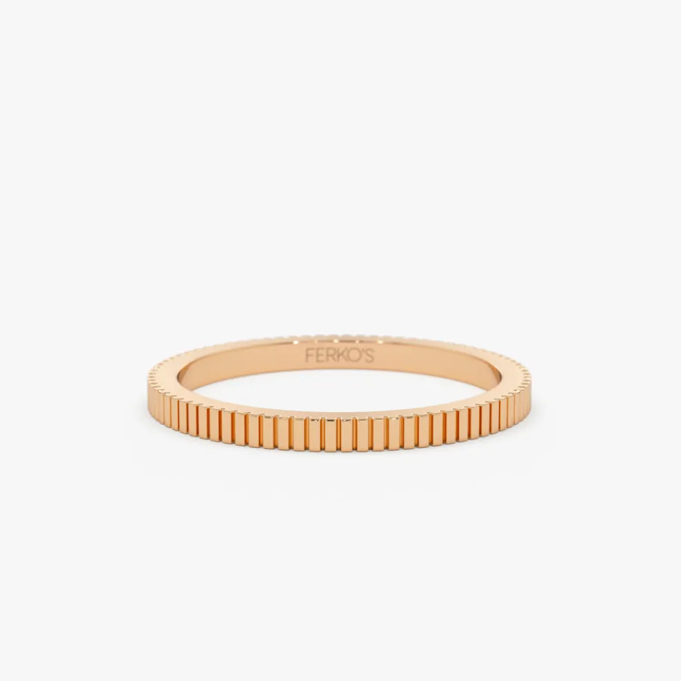 1.5MM Ribbed Ring in 14k Gold