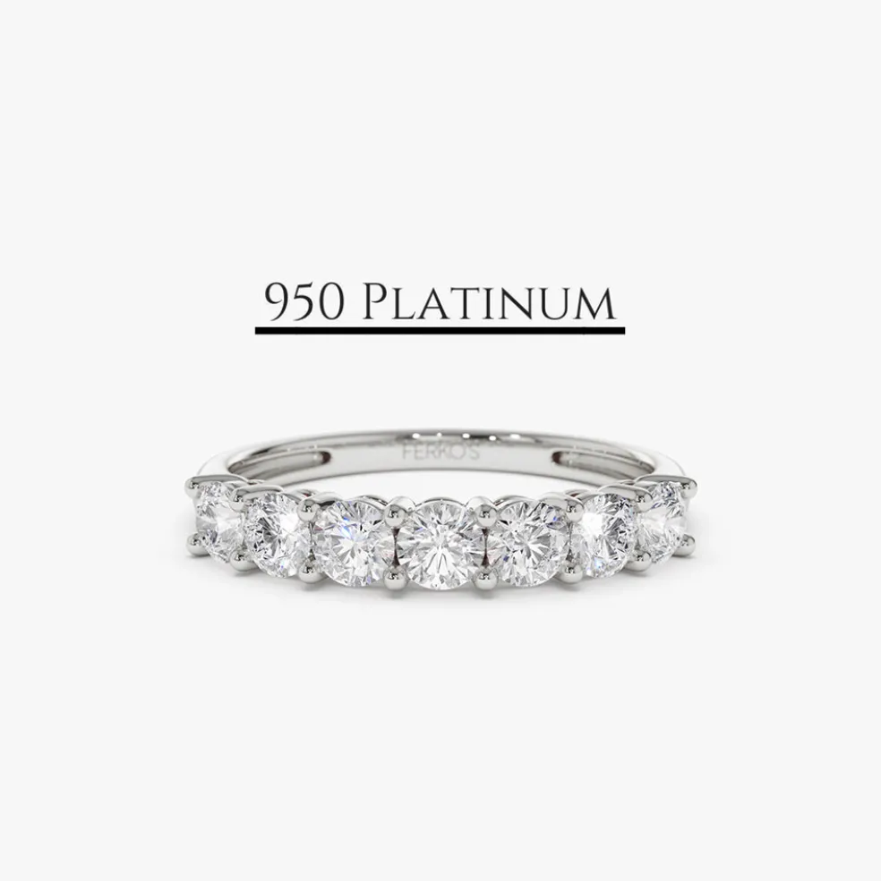 Platinum 7 Stone Basket Setting Diamond Wedding Ring 0.70ctw