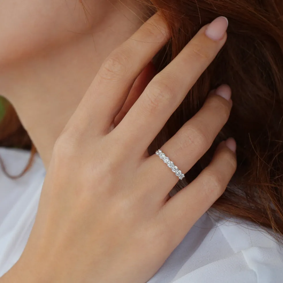 Platinum 7 Stone Basket Setting Diamond Wedding Ring 0.70ctw
